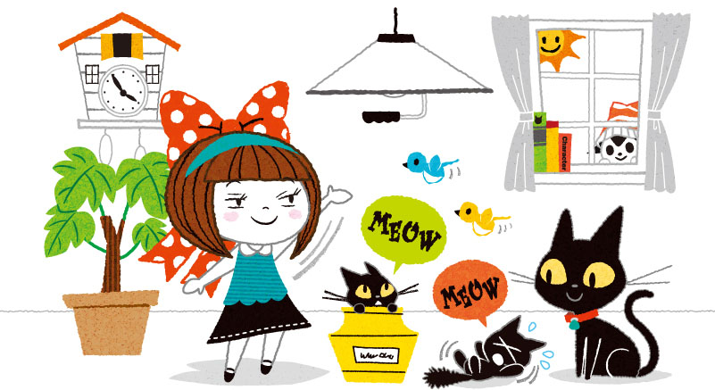 女の子と猫のイラスト